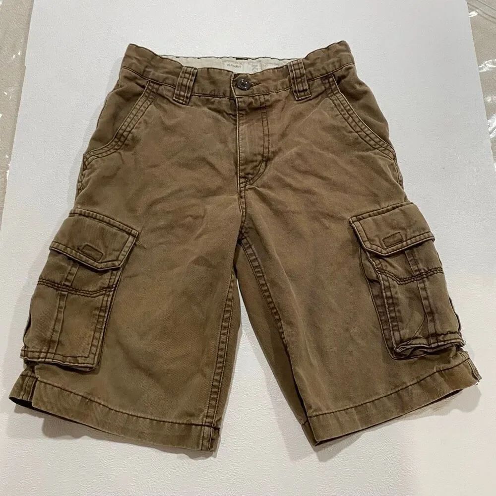 Old Navy Kids Cargo Shorts Size 10 | Brown 100% Cotton Utility Pockets Adjustabl